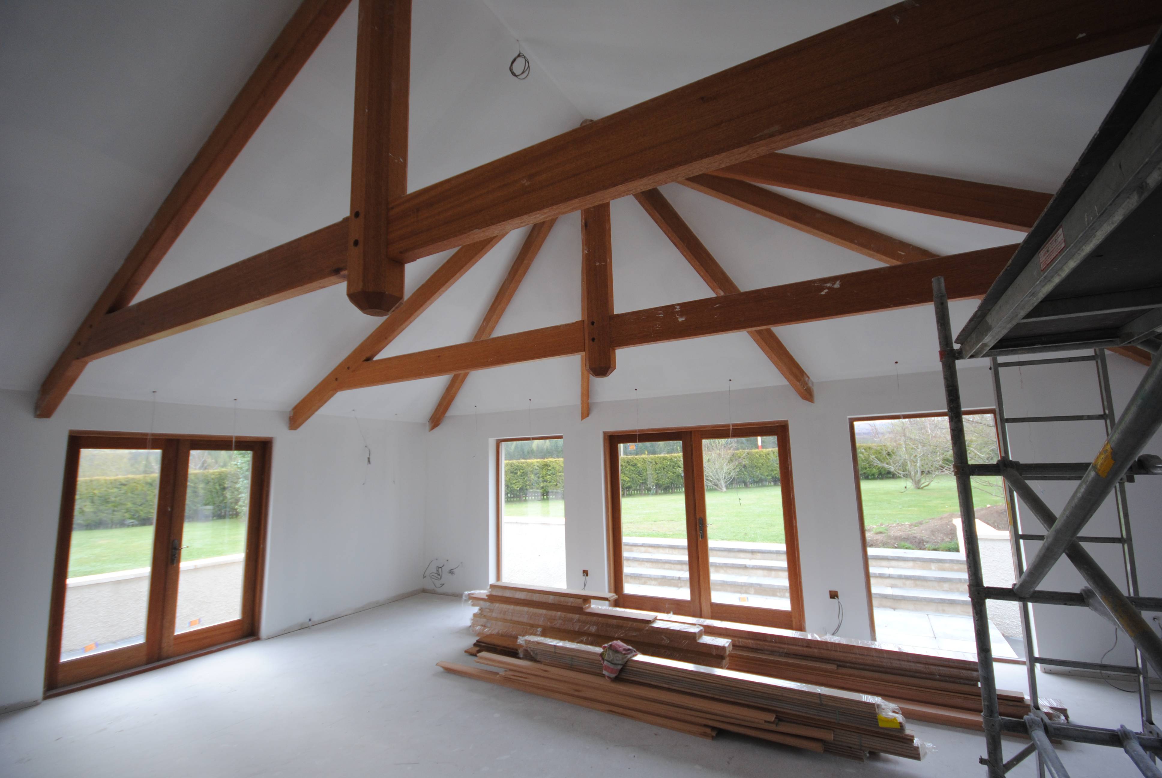 Northshire exposed timber trusses during installation