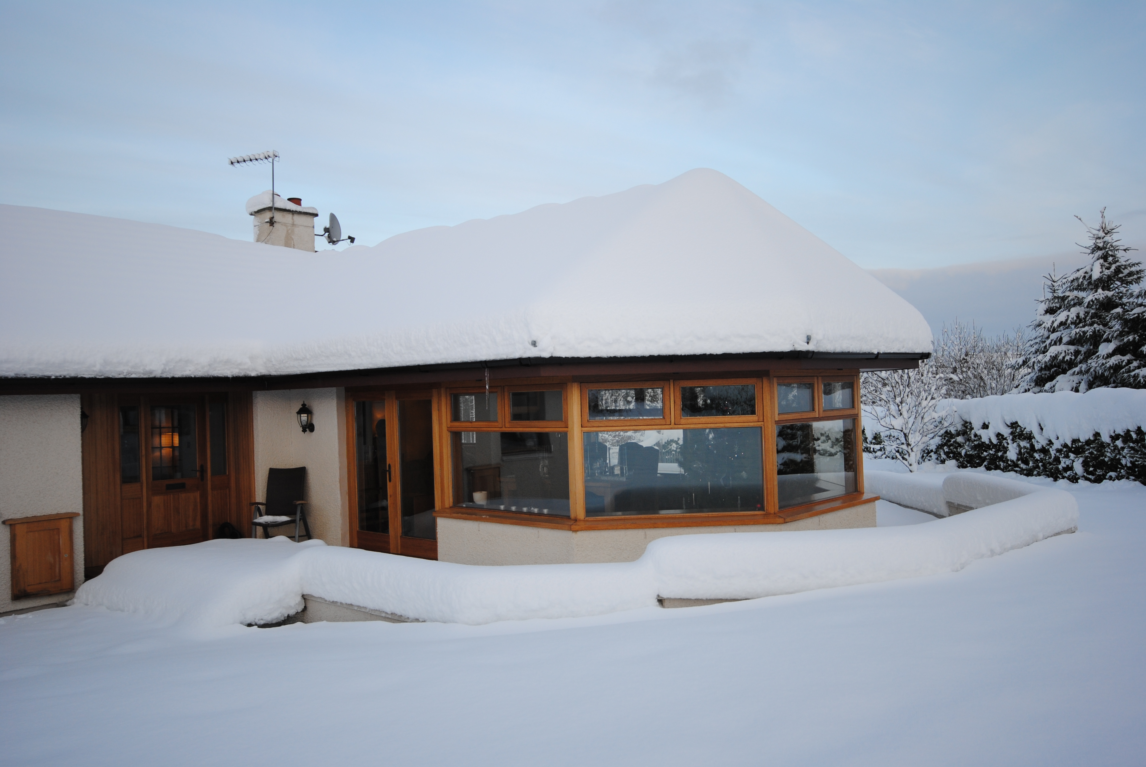Northshire timber-framed exterior in snow
