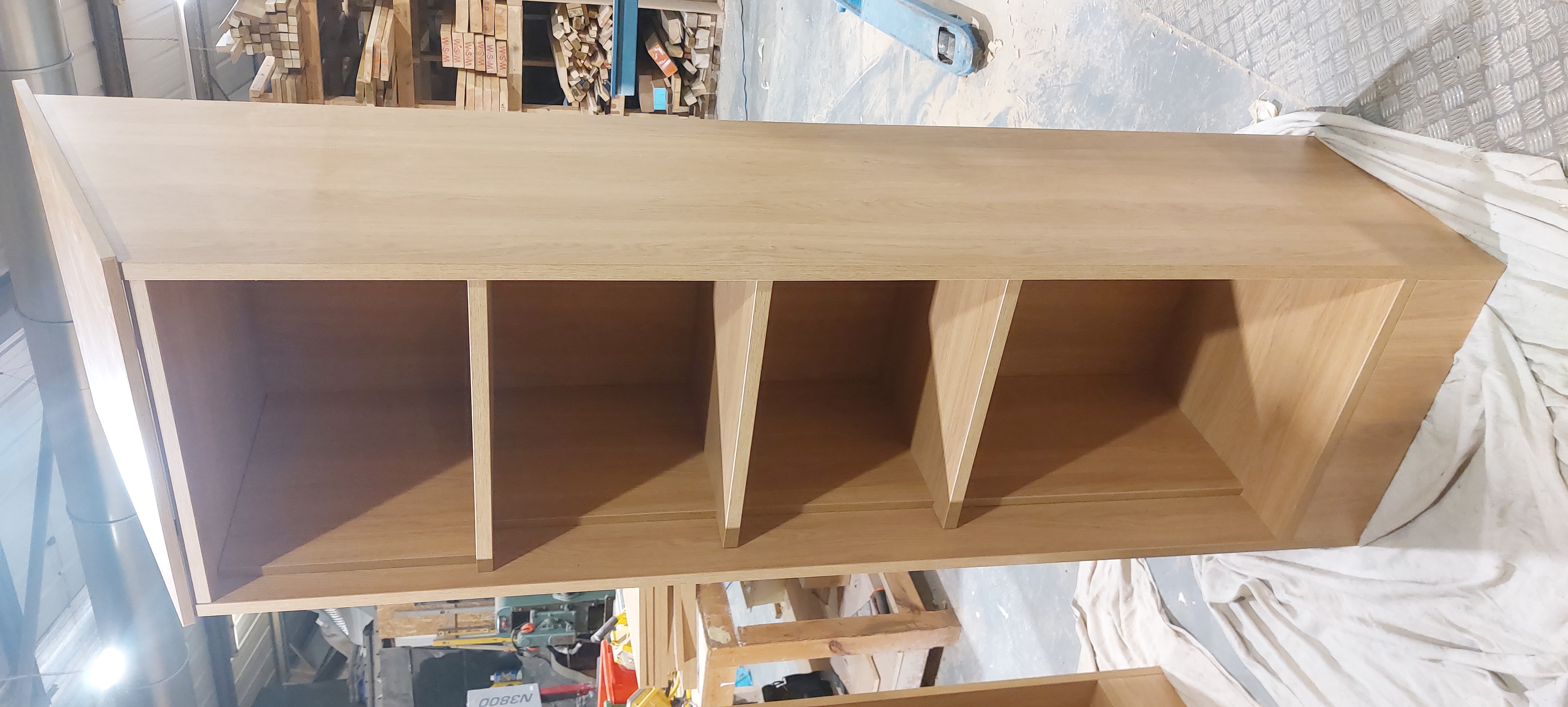 Oak shelving unit in the Northshire workshop